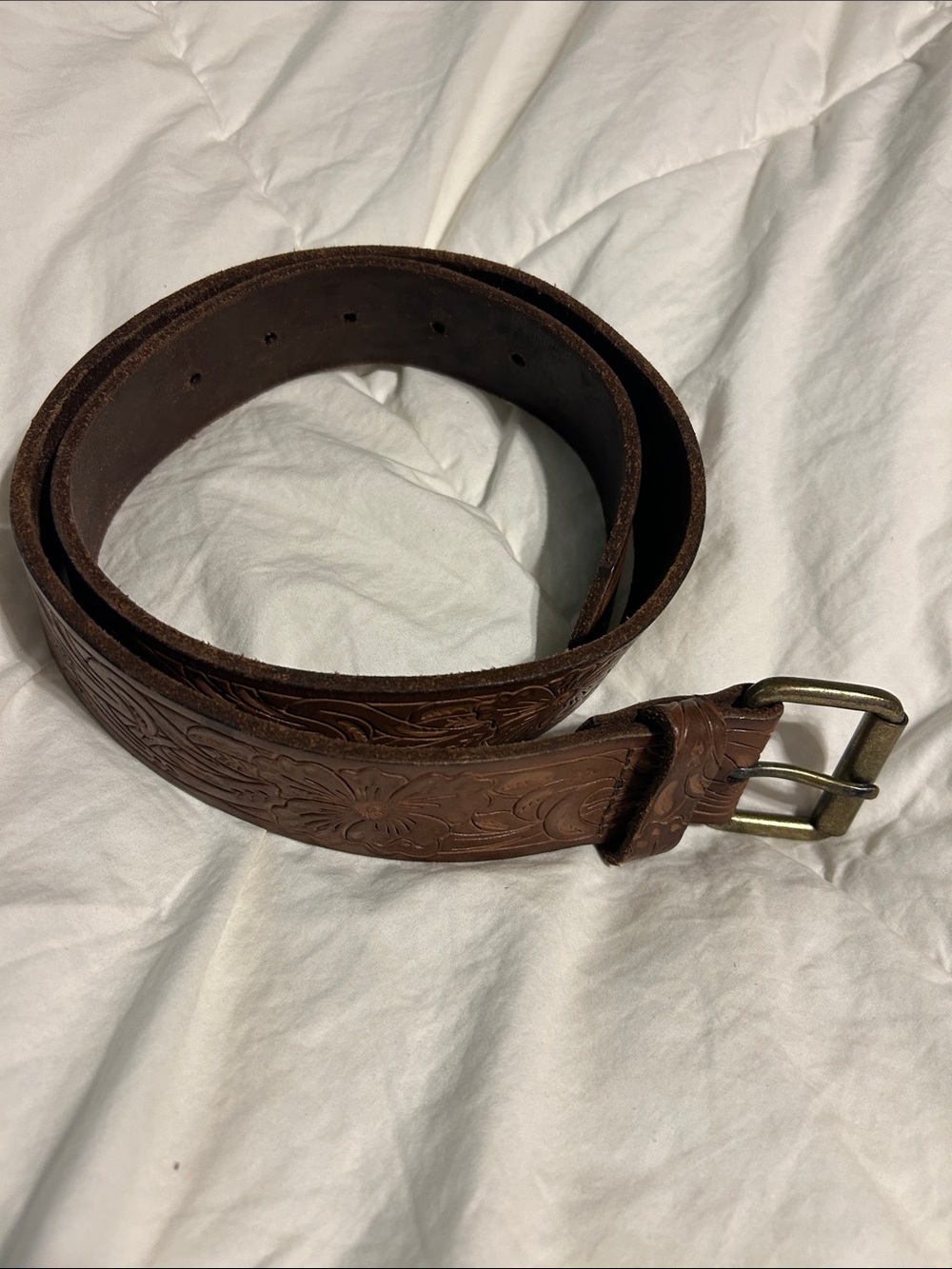 American Eagle Brown Tooled western Leather Belt